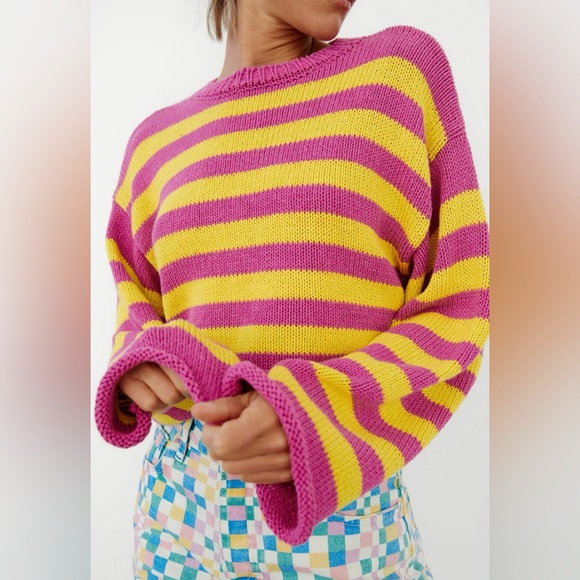 ZARA STRIPPED CROPPED SWEATER - Picture 2 of 7